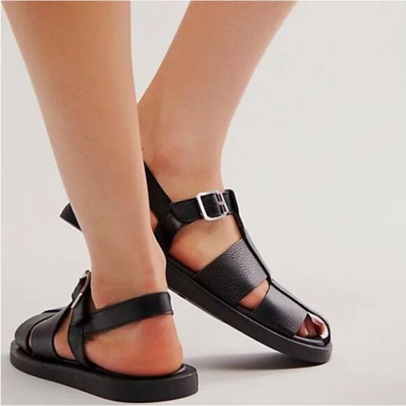 Free People Flora Fisherman Sandal Black Leather Made In Italy Women Size 9 NEW - Picture 3 of 9